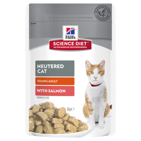 Hills Science Diet Young Adult Neutered Cat with Salmon 85g x 12 Pouches 1
