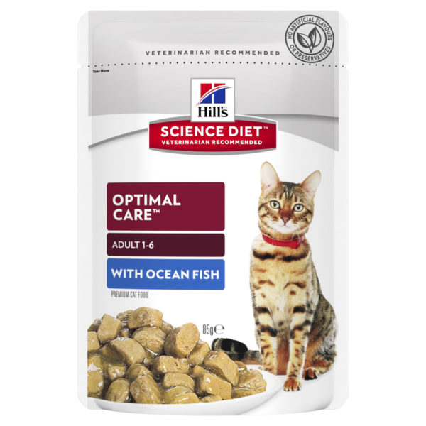 Hills Science Diet Adult Cat Optimal Care with Ocean Fish 85g x 12 Pouches 1