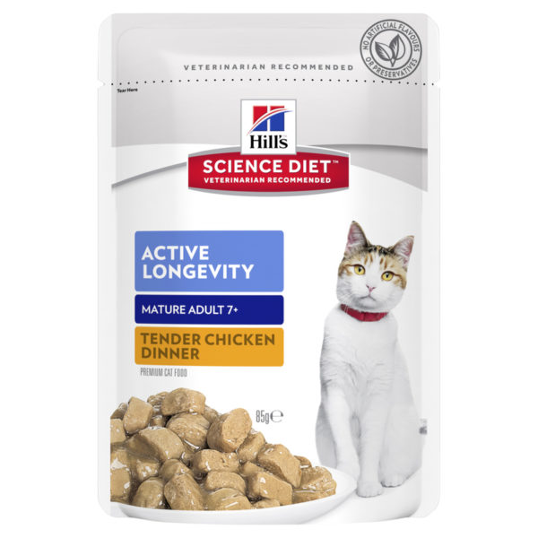 Hills Science Diet Adult Cat 7+ Active Longevity Tender Chicken Dinner 85g x 12 Pouches 1