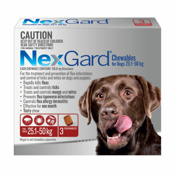 NexGard Red Chews for Extra Large Dogs (25.1-50kg) - 3 Pack 1