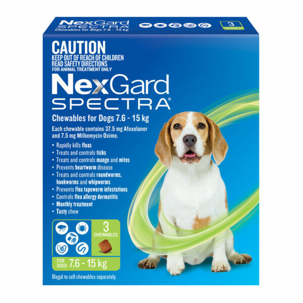 NexGard Spectra Green Chews for Medium Dogs (7.6-15kg) - 3 Pack 1