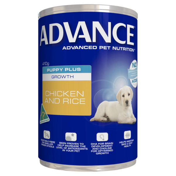 Advance Puppy Plus Growth Chicken & Rice 410g x 12 Cans