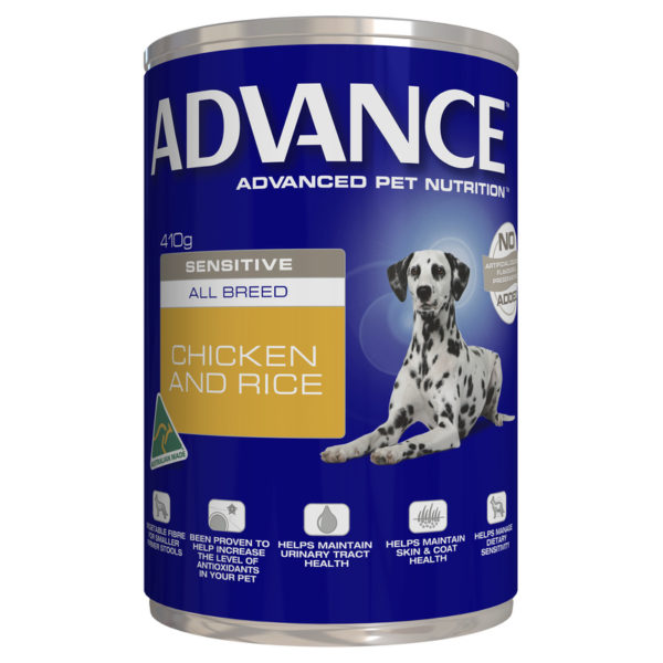 Advance Adult Dog Sensitive All Breed Chicken & Rice 410g x 12 Cans 1