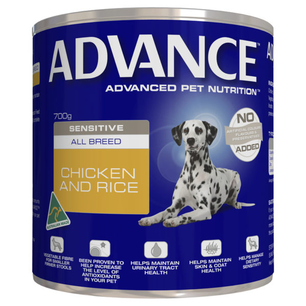 Advance Adult Dog Sensitive All Breed Chicken & Rice 700g x 12 Cans 1