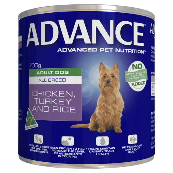 Advance Adult Dog Chicken Turkey & Rice 700g x 12 Cans