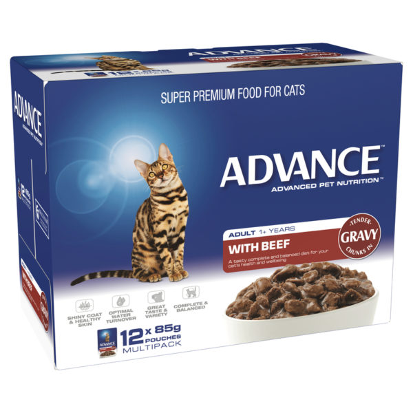 Advance Adult Cat with Beef in Gravy 85g x 12 Pouches 1